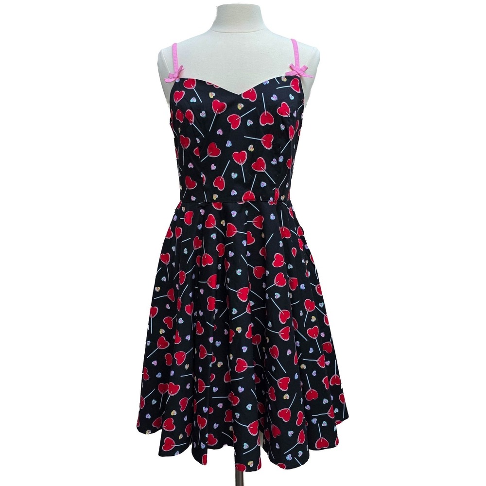 Hell Bunny Lollies Dress M UK12 Black Heart Candy‎ 50s Pinup Fit Flare NWT